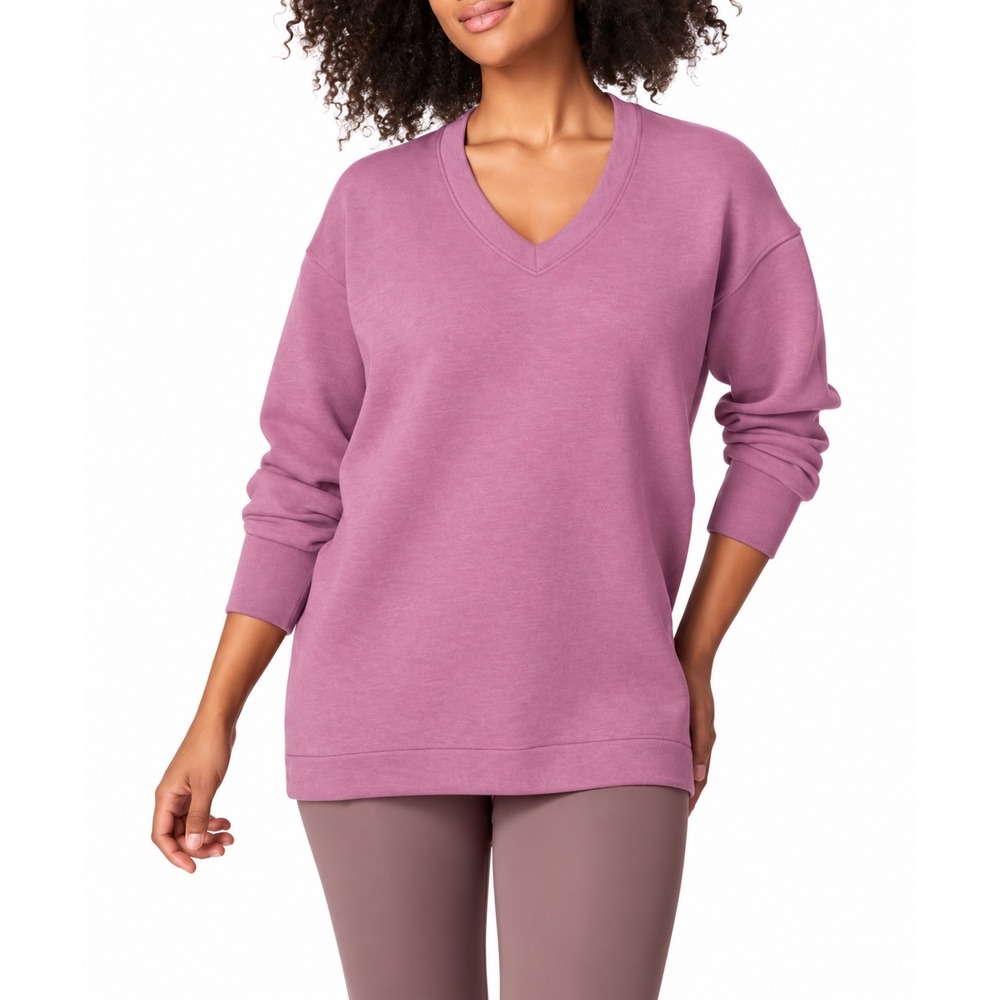 Spanx AirEssentials Brushed V-Neck Sweatshirt Pink Pullover 2X Relaxed Fit